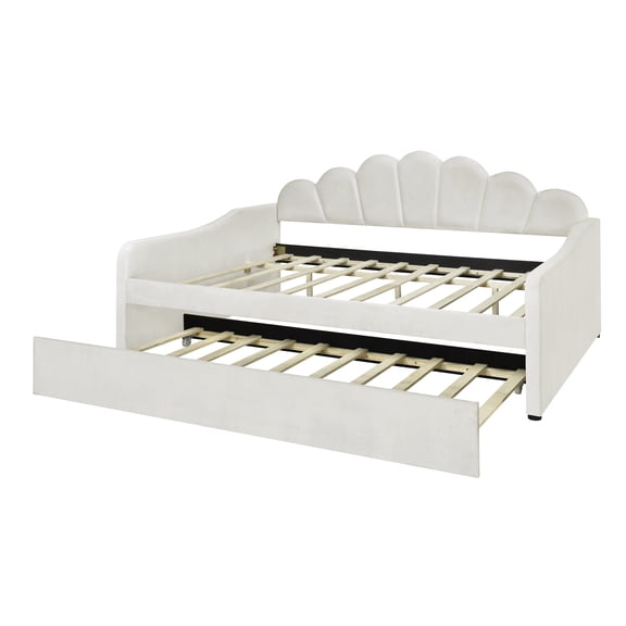 Full Size Upholstery Daybed Frame Shell Backrest Trundle White