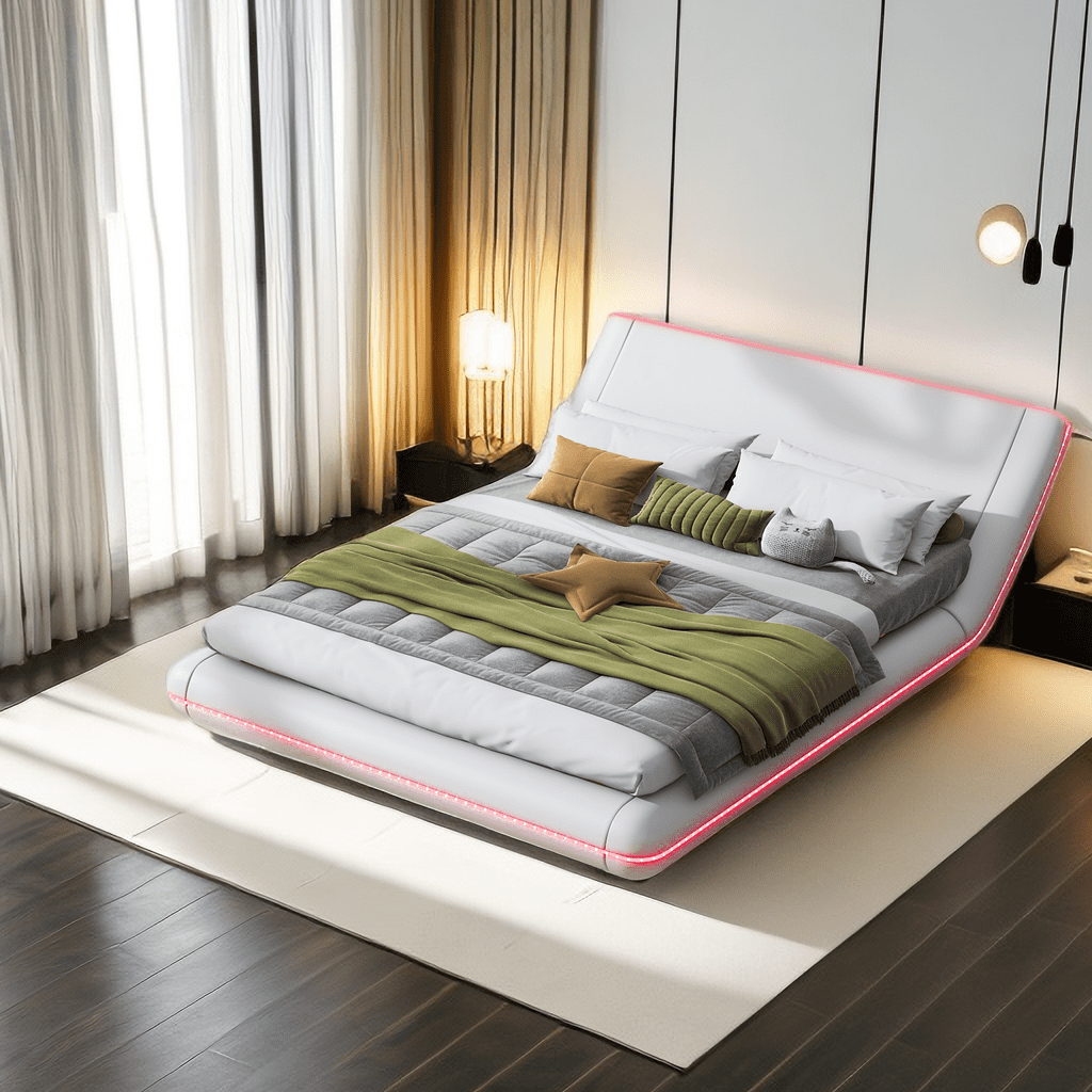 Full Size Upholstery Platform Bed Frame with Sloped Headboard ...