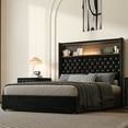 thumbnail image 1 of Full Size Velvet Tufted Soft Bed Frame with USB Port and Night Light,52''High Headboard with Rivet Decoration,Wing-back Platform Bed with Headboard Shelf,Black, 1 of 14
