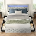 thumbnail image 1 of Full Size Velvet Upholstered Platform Bed Frame w/ 4 Drawers &amp; LED Lights, Grey. Modern Bedroom Storage Bed, No Box Spring Needed. Solid Wood Slats, 800lb Capacity., 1 of 9