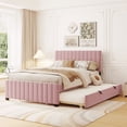 thumbnail image 1 of Full Size Velvet Upholstered Platform Bed with Twin Size Trundle, Pink, 1 of 7