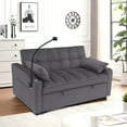 thumbnail image 1 of Full Size Velvet Upholstered Sofa Bed, Convertible Pullout Bed with Adjustable Backrest, Pillows, USB Charging Port and Phone Stand, Multifunctional Couch for Living Room, Bedroom, Office, Dark Gray, 1 of 8
