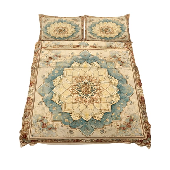 Full Size Vintage Flowers Pattern Sheet Sets Blue Classical Bohemian Retro Soft Breathable Microfiber Bed Sheets Deep Pockets 4 Piece Bed Sheets Set, 1 Fitted Sheet, 1 Flat Sheet & 2 Pillowcases