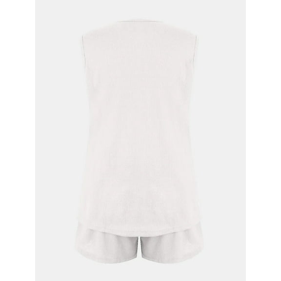 Full Size Waffle-Knit Notched Top and Shorts Set