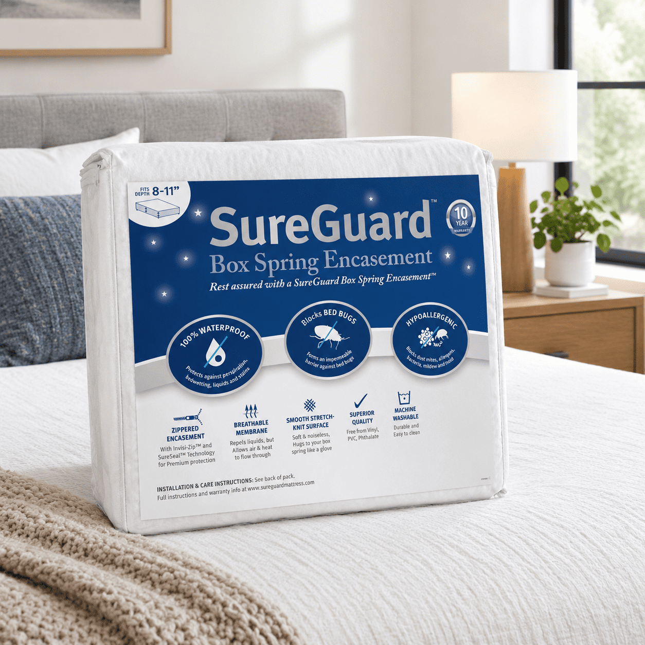 Full Size Waterproof Box Spring Encasement, Six-Sided Zippered Cover ...