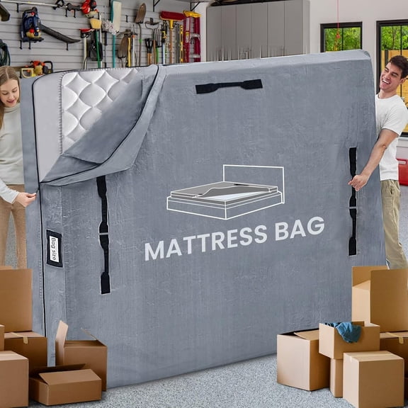 Full Size Waterproof Mattress Bag with 8 Heavy Duty Handles and Zipper, Extra Thick Moving and Storage Cover (2 Pack, 77x57x13.5 Inches, Gray)