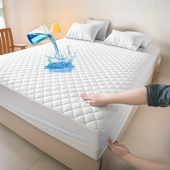 Full Size Waterproof Mattress Protector, Breathable Soft Mattress Pad Cover for Bed, White