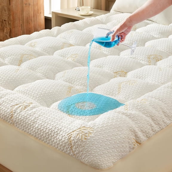 Full Size Waterproof Mattress Topper with Breathable Rayon from Bamboo Cover Deep Pocket 8 to 21 Inches Gold