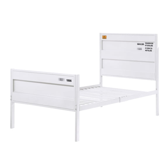 Full Size White Metal Bed With Cargo Container Theme, Eliminating Need For Box Spring Platform Bed, Inspired By Container, Not Needed Fashionable Bedroom Style