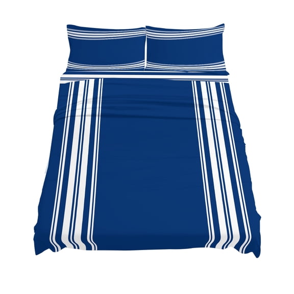 Full Size White Stripes Sheet Sets Geometric Blue Background Soft Breathable Microfiber Bed Sheets Deep Pockets 4 Piece Bed Sheets Set, 1 Fitted Sheet, 1 Flat Sheet & 2 Pillowcases