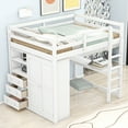 thumbnail image 1 of Full Size White Wood Loft Bed w/ Wardrobe, Desk, Shelves &amp; Drawers - Bedroom Space Saver! 79.5"L x 57"W, No Box Spring Needed, Solid Wood Frame, 1 of 21