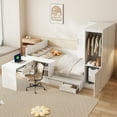 thumbnail image 1 of Full Size White Wooden Platform Bed Frame w/ Drawers, Desk, Wardrobe - Bedroom Storage Solution. Includes Shelves, USB Ports. 104.9"L x 102.8"W., 1 of 24