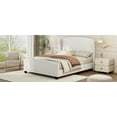 thumbnail image 1 of Full Size Wingback Upholstered Bed with 51" High Wingback Headboard, Linen Fabric Platform Frame, Sturdy Wood & Metal Support, Space-Saving No Box Spring Required, Beige, 1 of 9