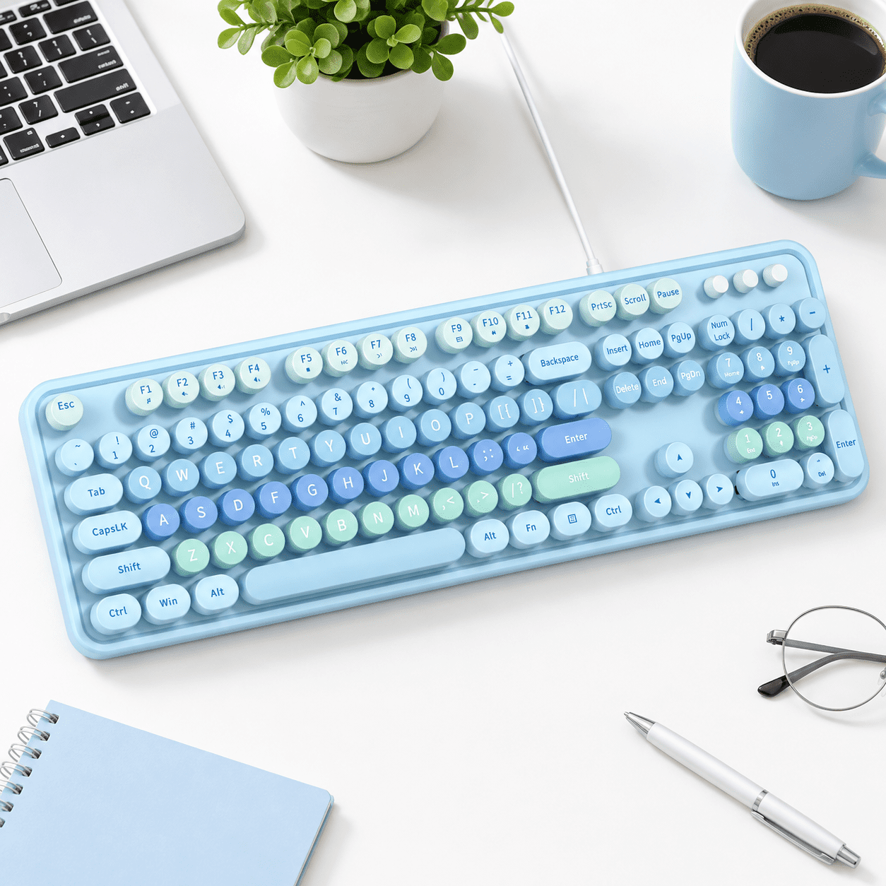 Full Size Wired Computer with Large Print Keys, Blue, 104 Keys for ...