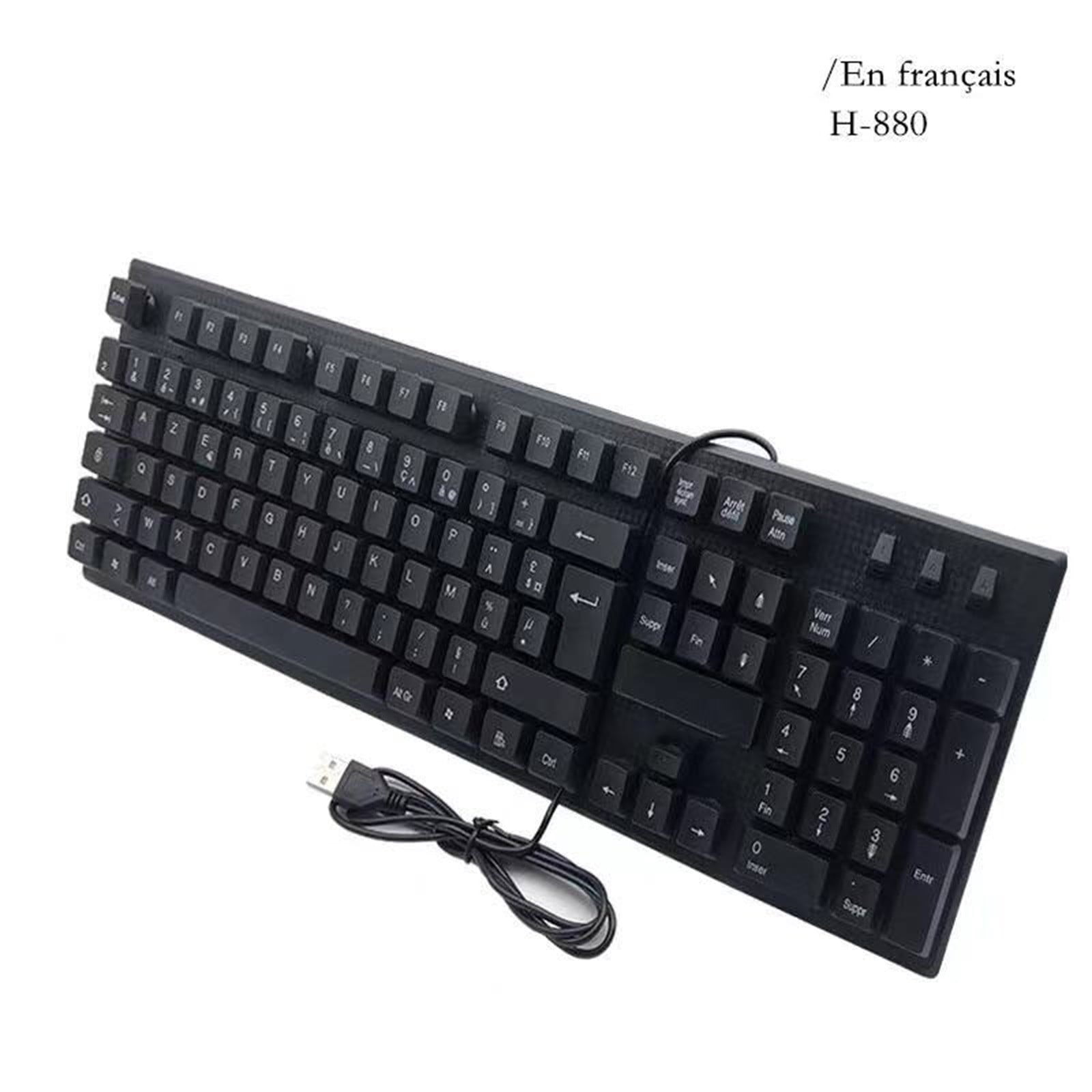 Full Size Wired USB Keyboard French Layout, 104-Key Ergonomic Computer Keyboard with Numeric Keypad, Waterproof Plug and Play Keyboards for Desktop PC Laptop Home Office Use.