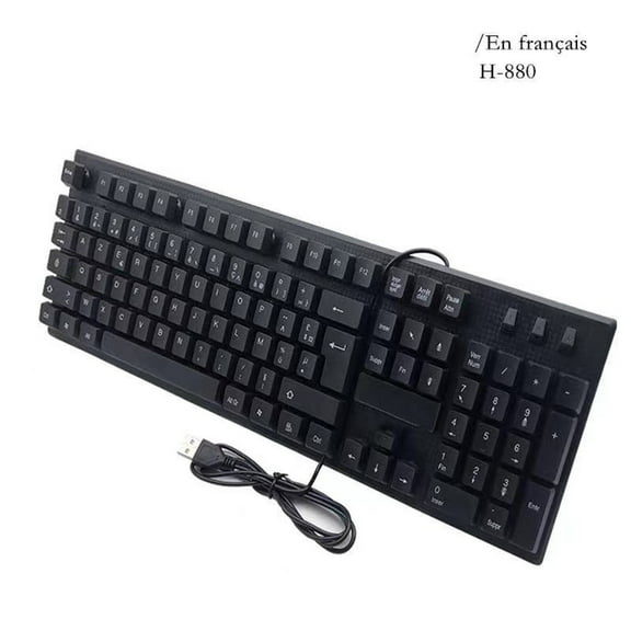 Full Size Wired USB Keyboard French Layout, 104-Key Ergonomic Computer Keyboard with Numeric Keypad, Waterproof Plug and Play Keyboards for Desktop PC Laptop Home Office Use.