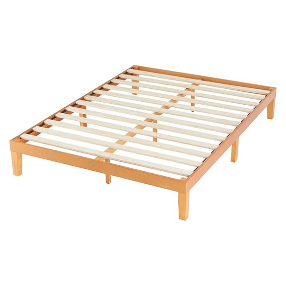 Full Size Wood Bed Frame, 12 Inch Wooden Platform Bed with Support Slats, No Required, Storage Space Under The Durable Bed Frame, Natural Pine