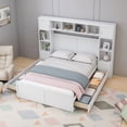 thumbnail image 1 of Full Size Wood Bed with 4 Drawers and All-in-One Cabinet and Shelf, White, 1 of 7