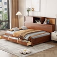 thumbnail image 1 of Full Size Wood Daybed with Charging Station, Multi-Functional Sofa Bed Frame with 3 Storage Drawers and Built-in Bookshelf, Space-Saving for Living Room, Walnut, 1 of 8