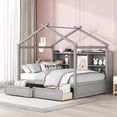 thumbnail image 1 of Full Size Wood House Daybed Bed with Storage Shelves and 2 Drawers, Wood Slats Support, Platform Bed, No Box Spring Needed, Easy Assembly(Gray, Full), 1 of 10