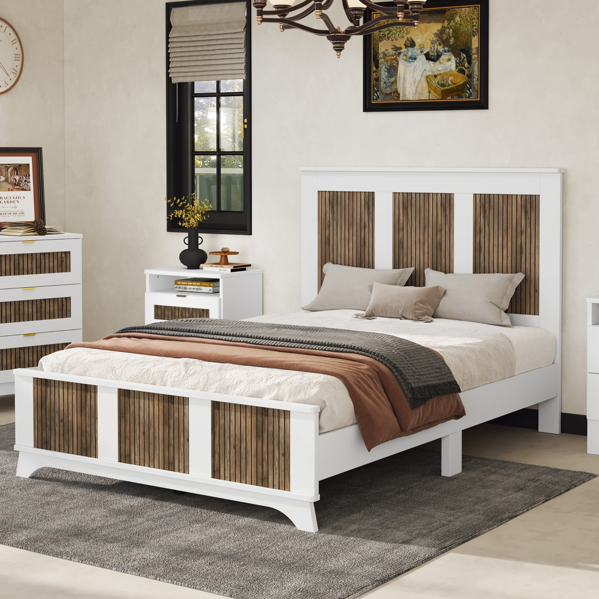 Full Size Wood Platform Bed Frame, Farmhouse Platform Bed with Wooden ...
