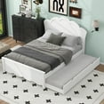 thumbnail image 1 of Full Size Wood Platform Bed with Petal-Shaped Headboard and Footboard, Wood Bed Frame with Twin Size Trundle and Solid Wood Slat, No Box Spring Needed, Easy Assembly (White), 1 of 9