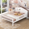 thumbnail image 1 of Full Size Wood Platform Bed with Light and Built-in Storage Headboard, Bed Frame with Safe Guardrail, White, 1 of 1
