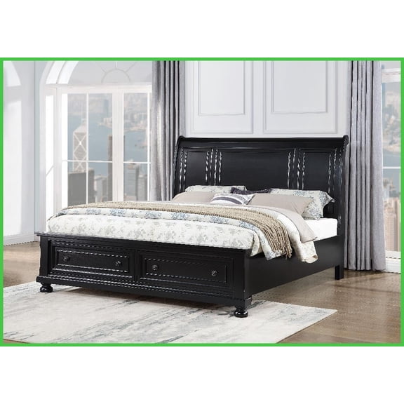 Full Size Wood Platform Storage Bed Frame with Drawers Black for Master Guest Room
