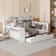thumbnail image 1 of Full Size Wooden Daybed with Desk, 3 Storage Drawers and Three Large Side Compartments, Pine Construction Daybed with Usb Ports And Power Outlets for Bedroom, Living Room, White, 1 of 8