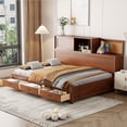 thumbnail image 1 of Full Size Wooden Daybed, Full Storage Bed with 3 Storage Drawers, Upper Soft Board, Shelf and a Set of Sockets and USB, Ports, No Box Spring Required, Daybed for Bedroom and Guest Room, Walnut, 1 of 8