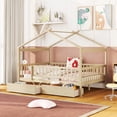 thumbnail image 1 of Full Size Wooden House Bed With Two Drawers, Natural, 1 of 9