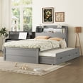 thumbnail image 1 of Full Size Wooden Led Platform Bed With Trundle, With Storage Headboard, With Drawers, Gray, 1 of 9