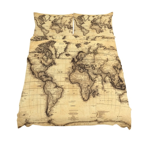 Full Size World Map Sheet Sets Retro Yellow Plate Line Abstract Soft Breathable Microfiber Bed Sheets Deep Pockets 4 Piece Bed Sheets Set, 1 Fitted Sheet, 1 Flat Sheet & 2 Pillowcases