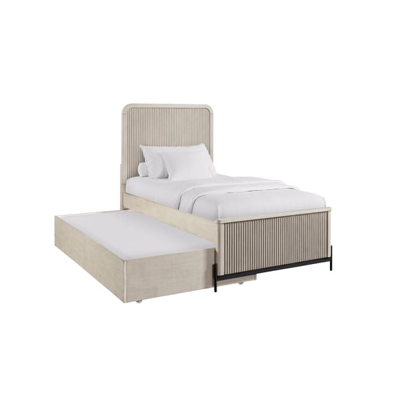 Full Sized Bed With Taupe Twin Trundle, Birch Veneer Ornamentation, And Casual Style Trundle , Made Of Solid Wood