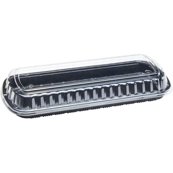 Full Slab Black PP Plastic Rib Container with Clear OPS lid - 100 ct
