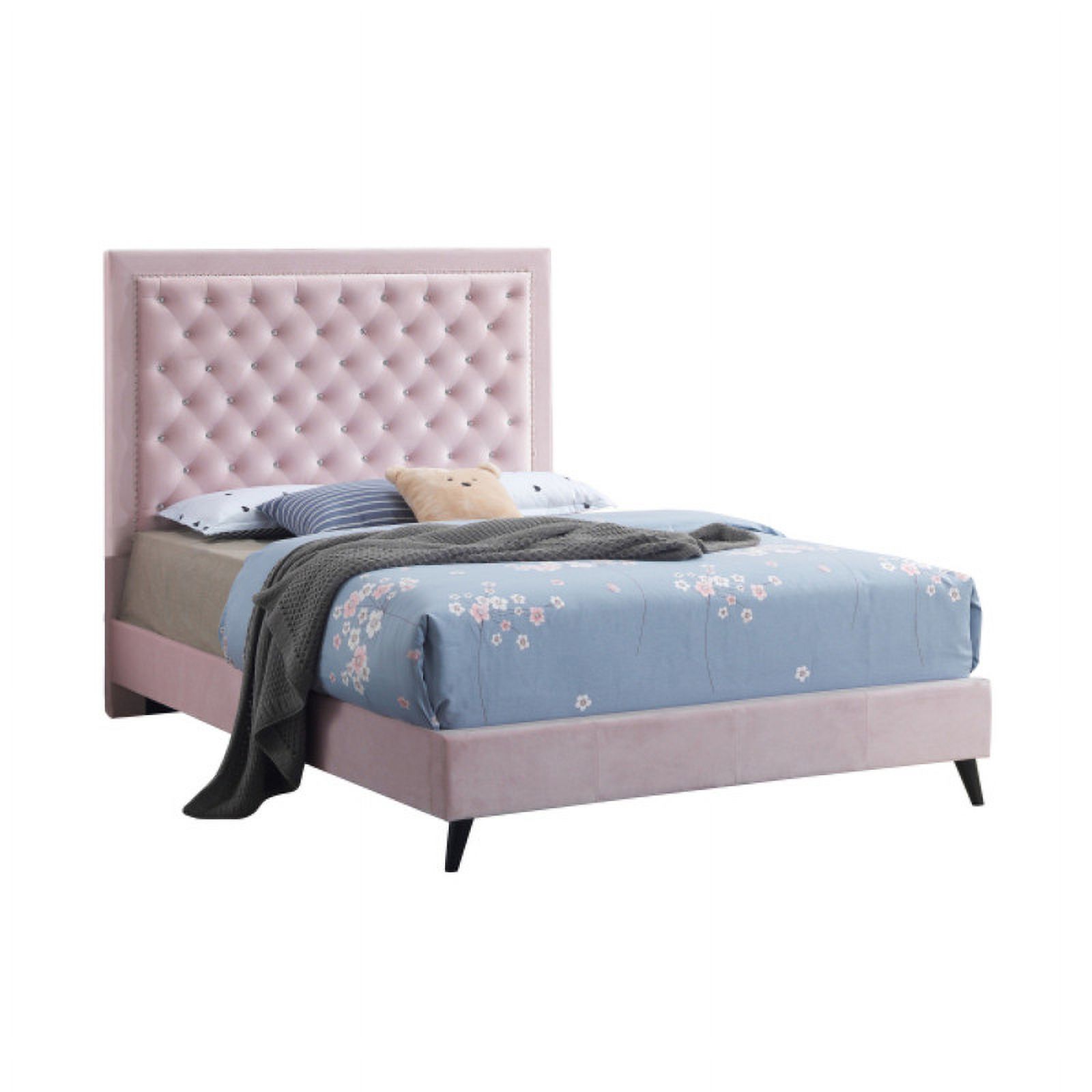 Full Slat kit queen bed Pink upholstered bed Velvet fabric headboard