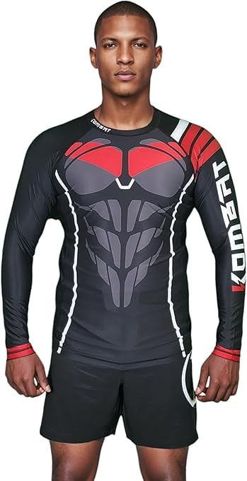 Rush Guard Graphics KOMBAT USA Knight Wing Rash Guard for Men, Mens Long Sleeve Nogi Jiu ...
