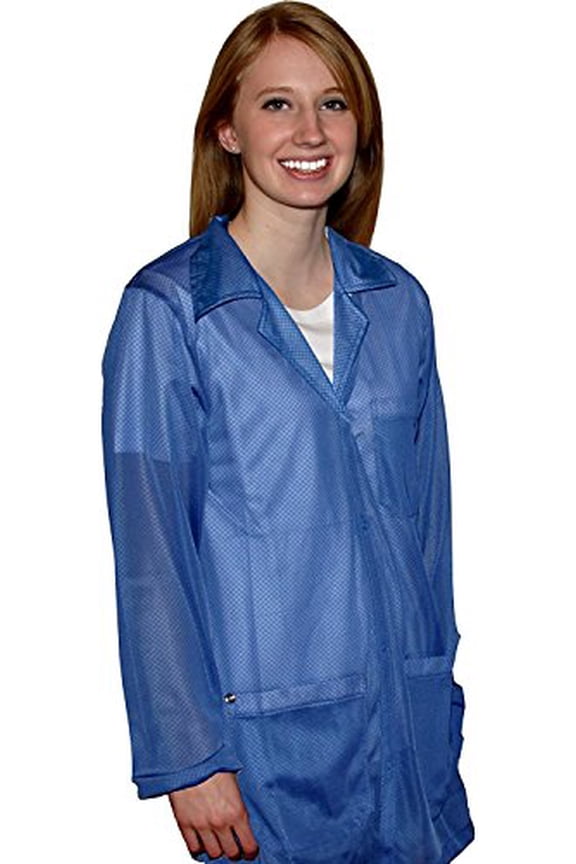 Full Sleeve Snap Cuff ESD Jacket | Anti-Static Lab Coat | Certified Level 3 Static Shielding | Light Weight | ESD Smocks with High ESD Protection | Large | Light Blue | TT_JKC8804SPLB