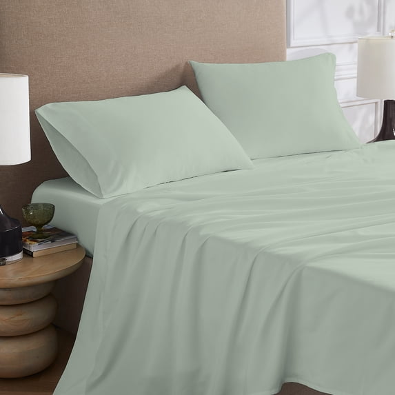 Color Sense 4-Piece Brushed Percale Cotton Blend Bedsheet Set, Cool & Crisp, Breathable, Wrinkle Resistant, Full, Soft Green