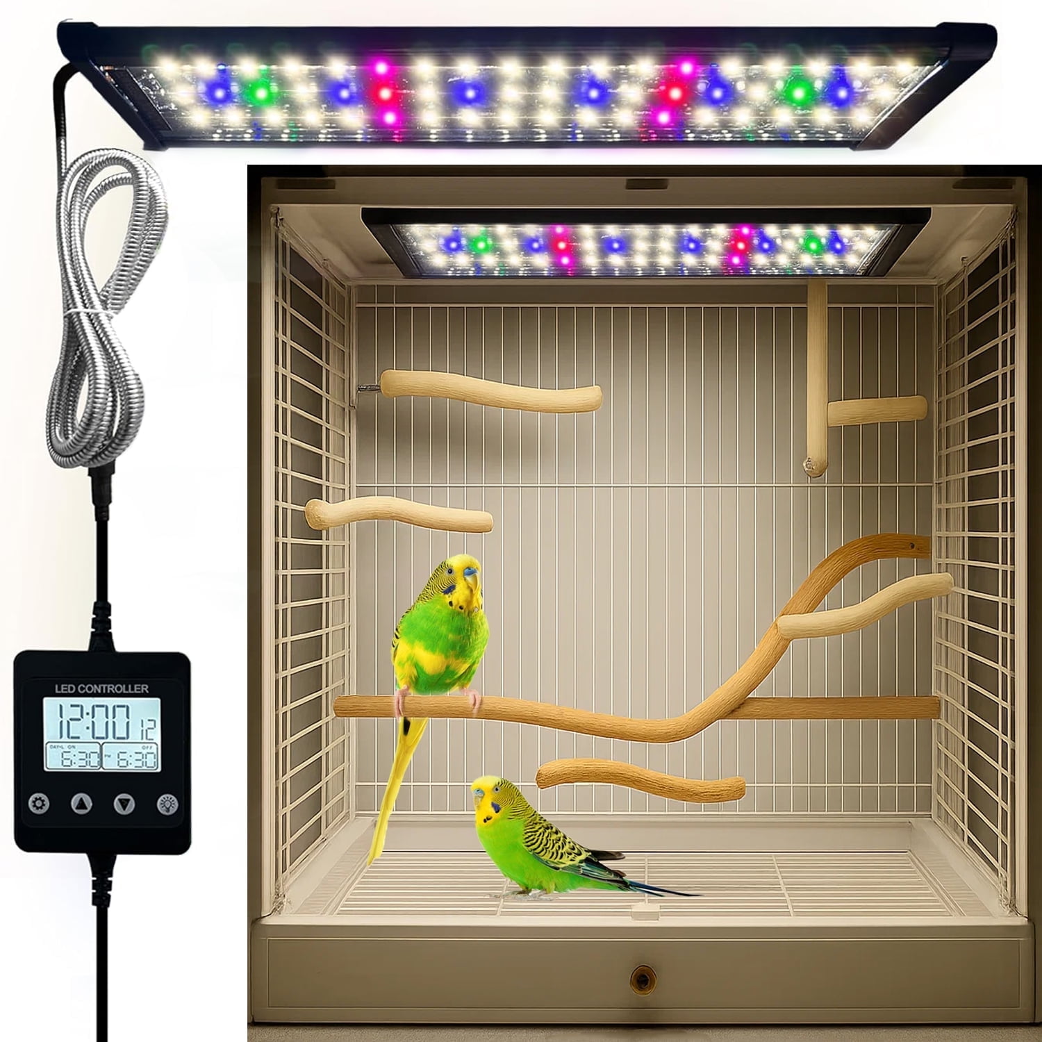 Full Spectrum Bird Cage Light with Timer, LED Pet Lamp for Captive ...