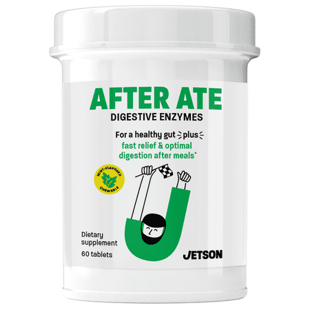 Full-Spectrum Digestive Enzyme Gas & Bloating Prevention Chewable Supplement, Jetson, 60Ct