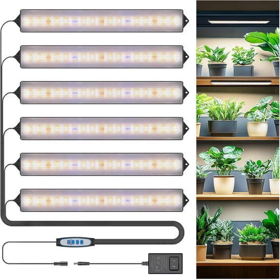 Full Spectrum Grow Light Strips for Indoor Plants, 630 LEDs, 6/12/16 Hour Auto Timer, 13.8 Inches, 6 Pack Bestseling