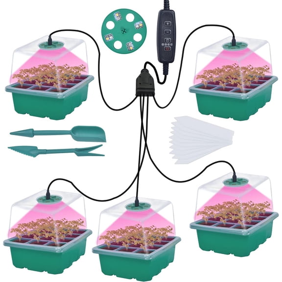 Full Spectrum Grow Lights with Seedling Trays with Humidity Dome Greenhouse Germination Propagation ,Designed Specifically for Plants