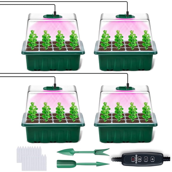 Full Spectrum Grow Lights with Seedling Trays with Humidity Dome Greenhouse Germination Propagation ,Easy Installation