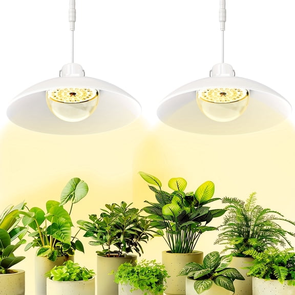 Full Spectrum Hanging Grow Light Set of 2 with Timer and High Brightness, Adjustable Wire Hanging System for Indoor Plants, Flowers, and Gardening Activities