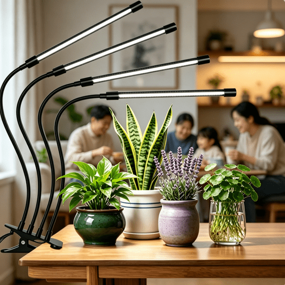 Full Spectrum LED Grow Light,4-Head Clip-On Plant Light with Auto Timer,9 Dimmable Brightness for Indoor Houseplants