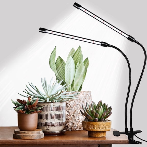 Full Spectrum LED Grow Light - 6000K White Red Light for Indoor Plants, 5 Dimming Levels, 3/9/12H Auto On Off Timing Clip Plant Lamp