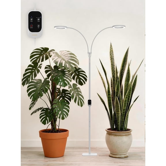 Full Spectrum LED Grow Light Floor Lamp with Adjustable Height and Angle, 3/9/12 Hour Timer, White, 36W