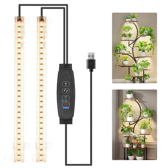 Full Spectrum LED Grow Light Strips, 8.6 Inch Plant Lights with 10 Dimming Levels and Auto Timer for Seedlings and Shelves