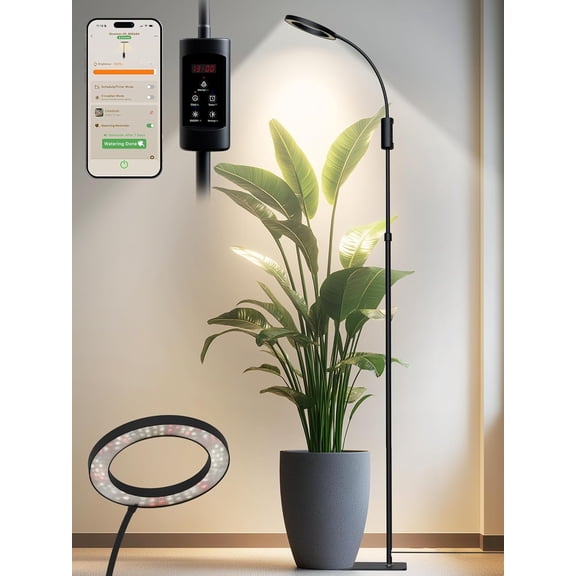 Full Spectrum LED Grow Light with Auto Timer Adjustable Height and Stepless Dimming for Indoor Plants Black Single Head